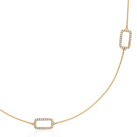 Rectangle Link Open Pave Diamond Necklace in 14K Yellow Gold