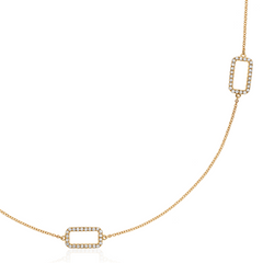 Rectangle Link Open Pave Diamond Necklace in 14K Yellow Gold