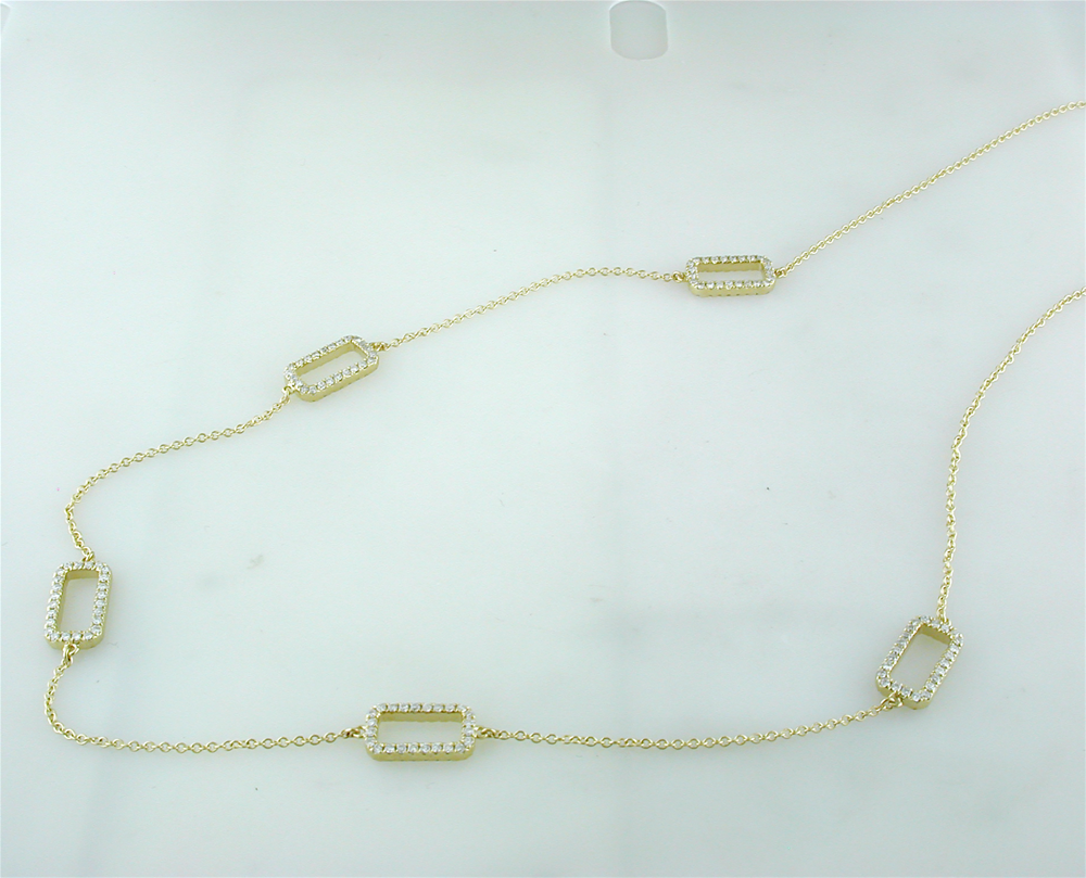 Rectangle Link Open Pave Diamond Necklace in 14K Yellow Gold