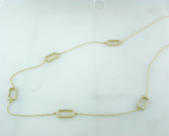 Rectangle Link Open Pave Diamond Necklace in 14K Yellow Gold