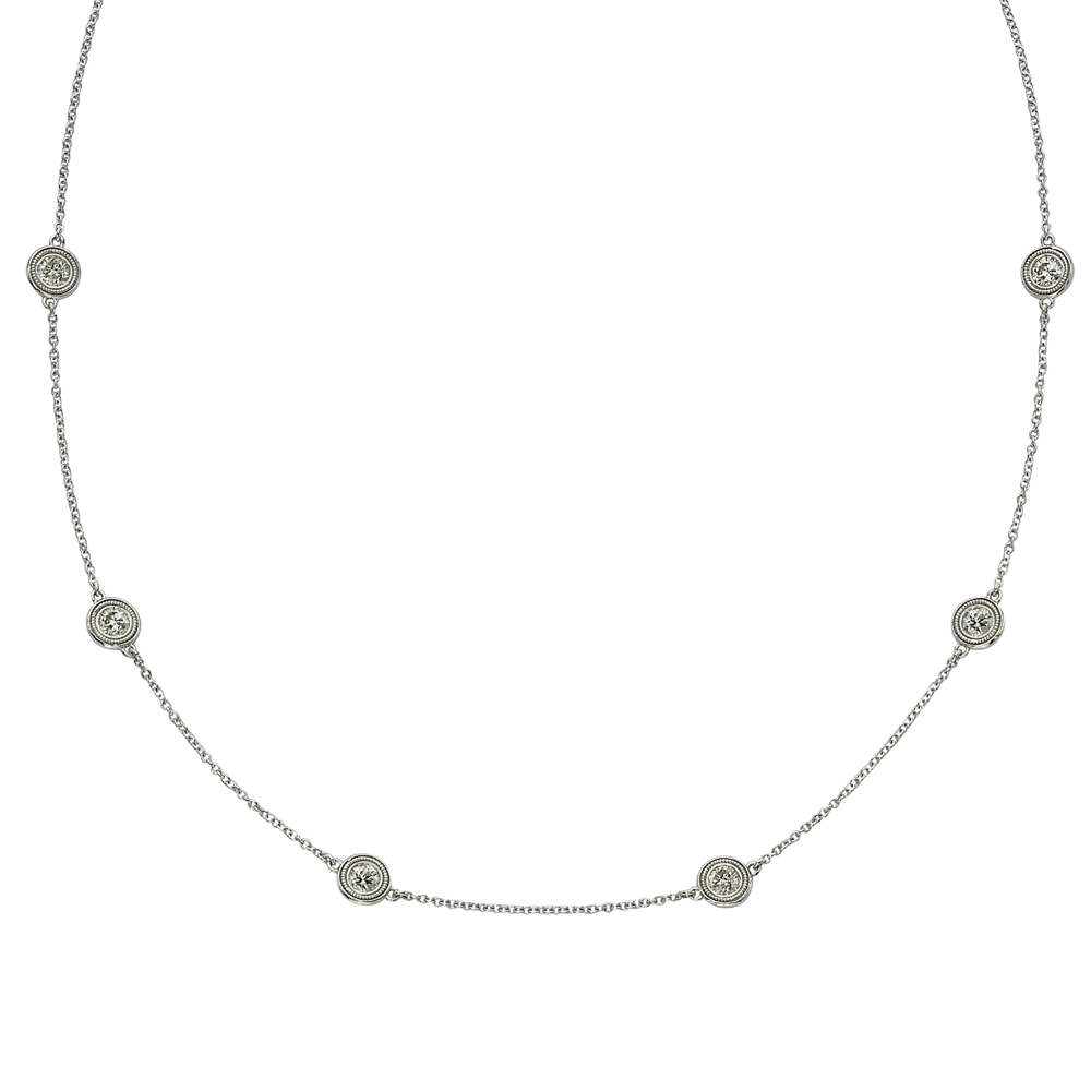 Six Diamond By The Yard Necklace with Milgrain 14K