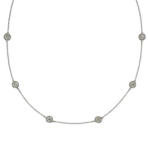 Six Diamond By The Yard Necklace with Milgrain 14K