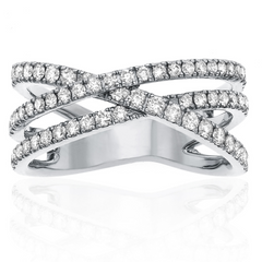 Diamond Crossover Band Ring Three Rows in 14K White Gold