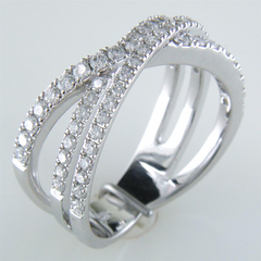 Diamond Crossover Band Ring Three Rows in 14K White Gold