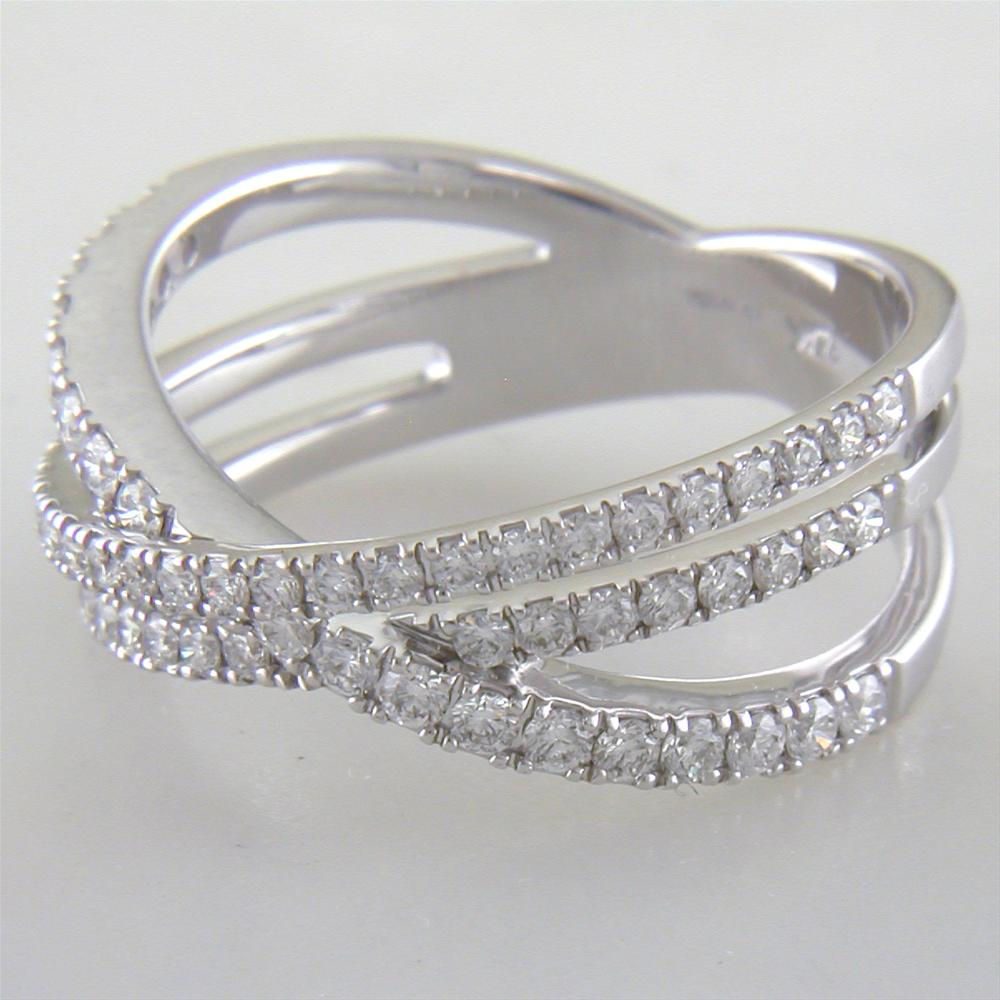 Diamond Crossover Band Ring Three Rows in 14K White Gold