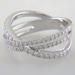 Diamond Crossover Band Ring Three Rows in 14K White Gold
