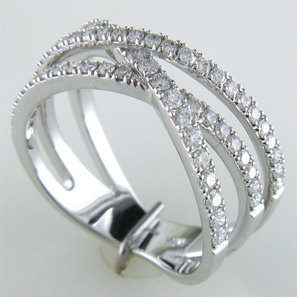 Diamond Crossover Band Ring Three Rows in 14K White Gold