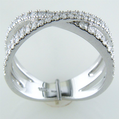 Diamond Crossover Band Ring Three Rows in 14K White Gold