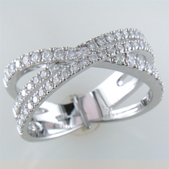 Diamond Crossover Band Ring Three Rows in 14K White Gold