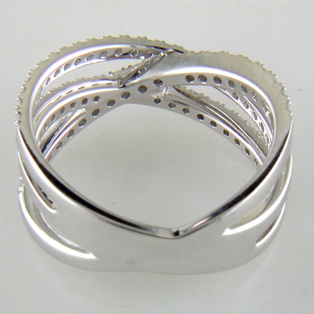 Diamond Crossover Band Ring Three Rows in 14K White Gold
