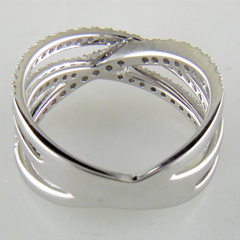 Diamond Crossover Band Ring Three Rows in 14K White Gold