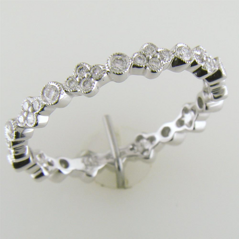 Stackable Bezel Set Diamond Wedding Eternity Band Ring with Milgrain