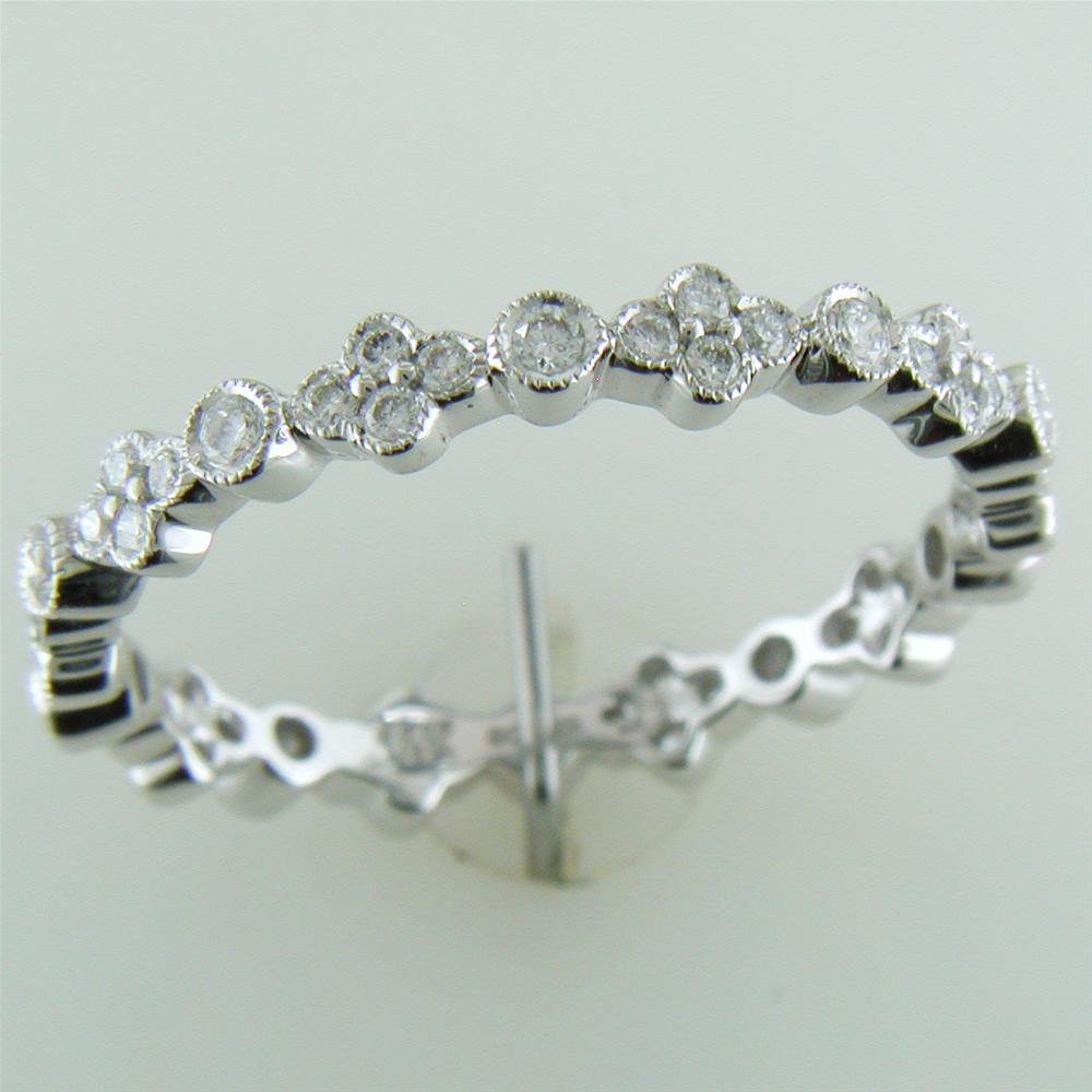 Stackable Bezel Set Diamond Wedding Eternity Band Ring with Milgrain