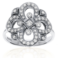 Right Hand Clover Swirl Diamond Ring in 14K White Gold
