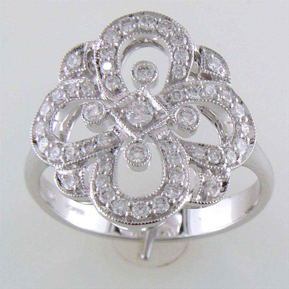 Right Hand Clover Swirl Diamond Ring in 14K White Gold