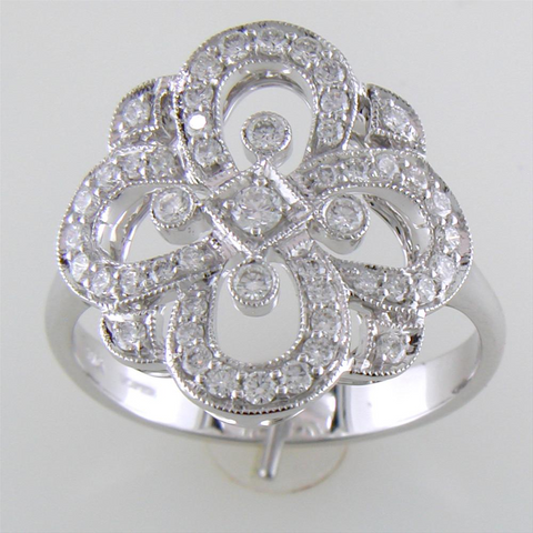 Right Hand Clover Swirl Diamond Ring in 14K White Gold