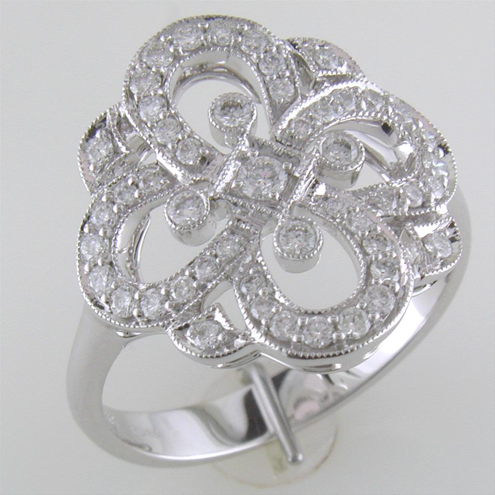 Right Hand Clover Swirl Diamond Ring in 14K White Gold