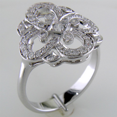 Right Hand Clover Swirl Diamond Ring in 14K White Gold
