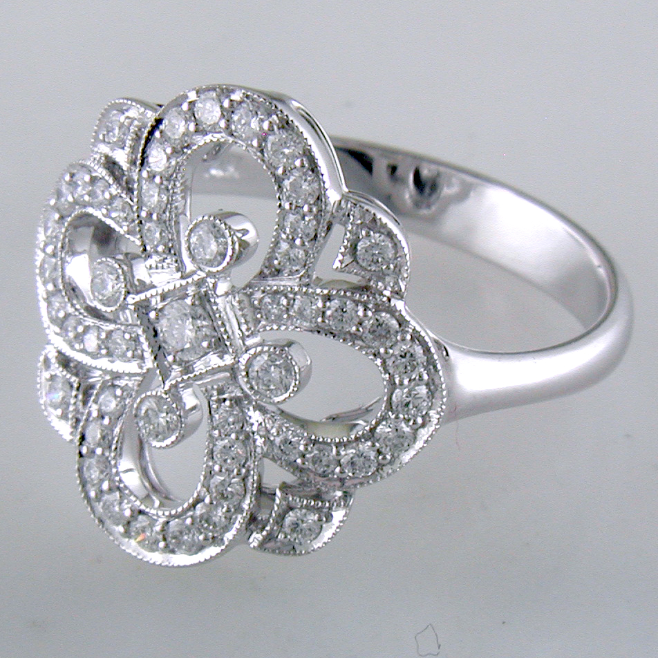 Right Hand Clover Swirl Diamond Ring in 14K White Gold