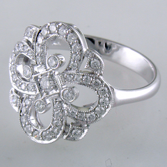 Right Hand Clover Swirl Diamond Ring in 14K White Gold