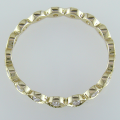 Diamond Leaf Eternity Milgrain Wedding Band Ring in 14K Yellow Gold