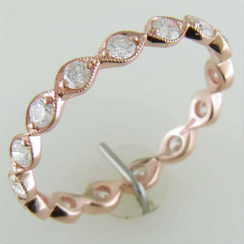Diamond Leaf Eternity Milgrain Wedding Band Ring in 14K Rose Gold