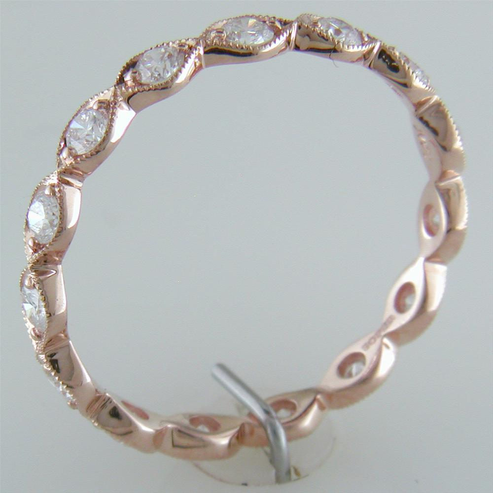 Diamond Leaf Eternity Milgrain Wedding Band Ring in 14K Rose Gold