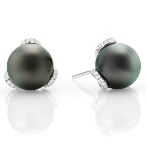 Mikimoto Black South Sea 10mm Pearl & Diamond Embrace Earrings