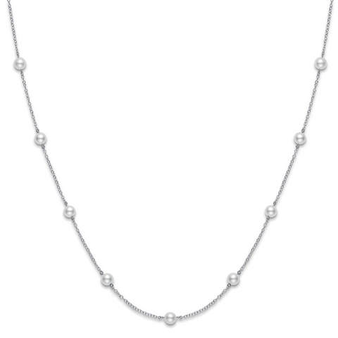 Mikimoto Akoya White Pearl Station Necklace 16" White Gold