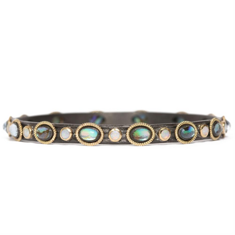 Armenta 18 Karat Yellow Gold, Oxidized Sterling Silver, Opal & Blue Mother of Pearl Bangle Bracelet