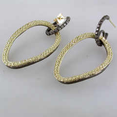 Armenta Open Oval Circle Link Drop Champagne Diamond Earrings Silver & Gold