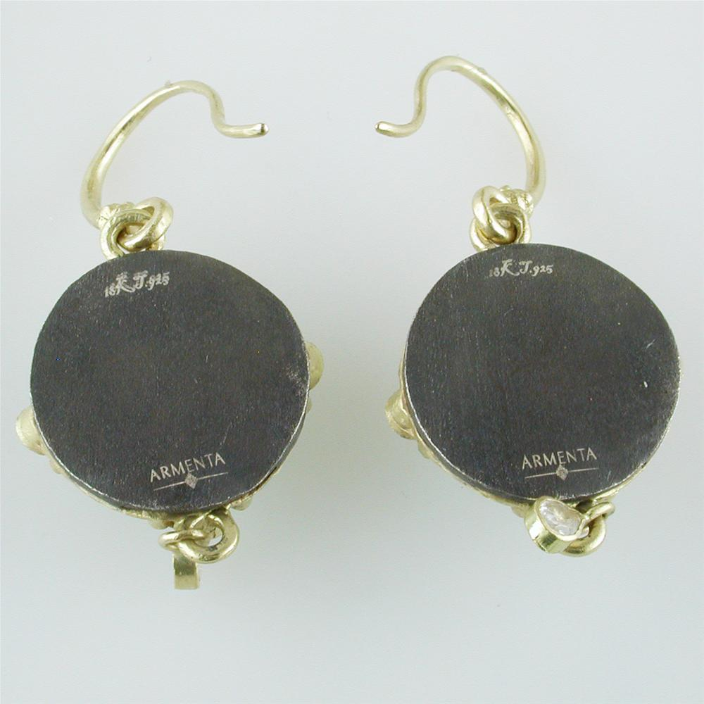 Armenta Old World Round Turquoise, Quartz, & Diamond Yellow Gold Medallion Earrings