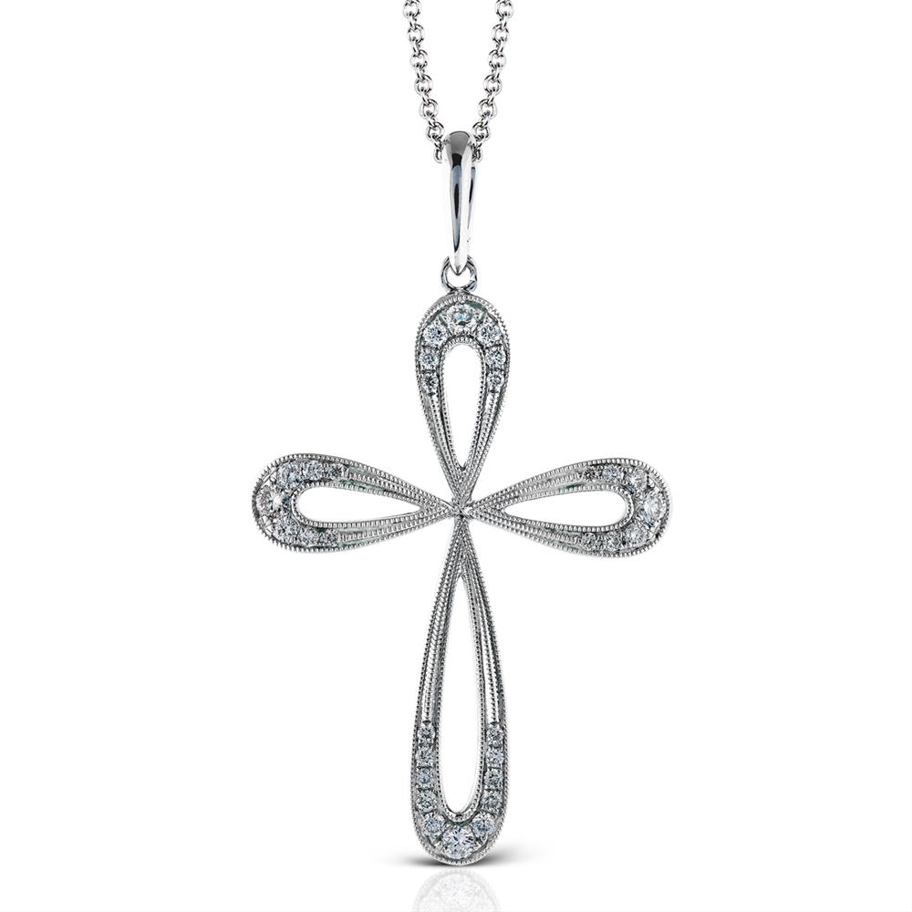 Simon G. White Gold Diamond Cross Modern Design Pendant Necklace TP294