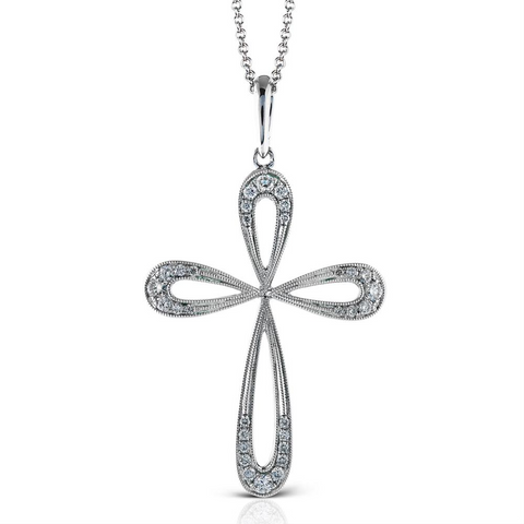 Simon G. White Gold Diamond Cross Modern Design Pendant Necklace TP294