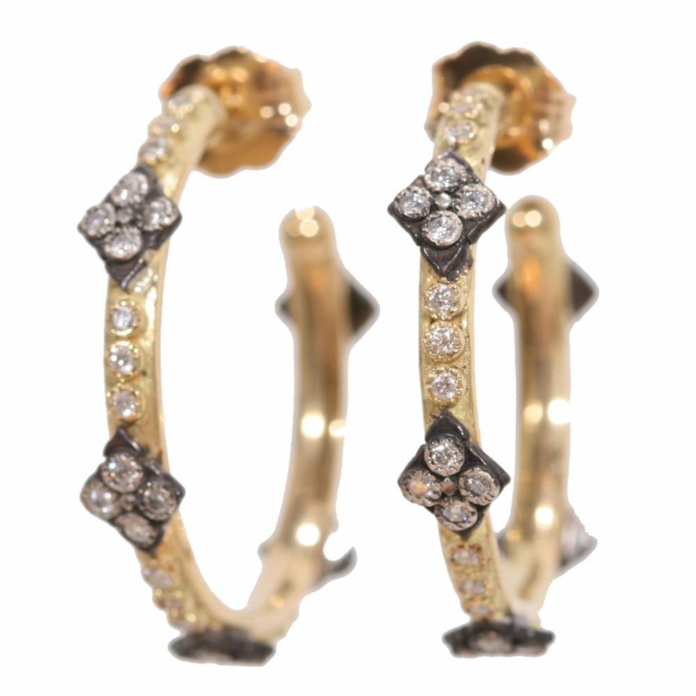 Armenta Yellow Gold Midnight Cravelli Diamond Hoop Earrings Small E2515