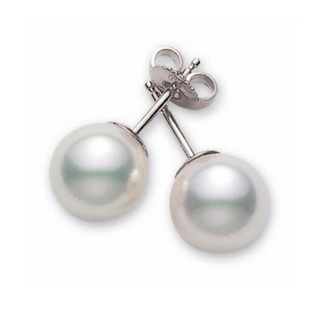 Mikimoto Akoya 8.0mm Pearl Stud Earrings 18K White Gold A Quality PES801W