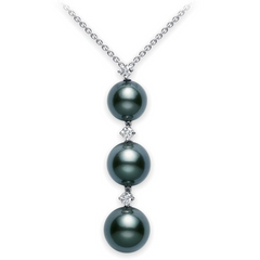 Mikimoto Three Black South Sea Pearl & Diamond Drop Pendant Necklace
