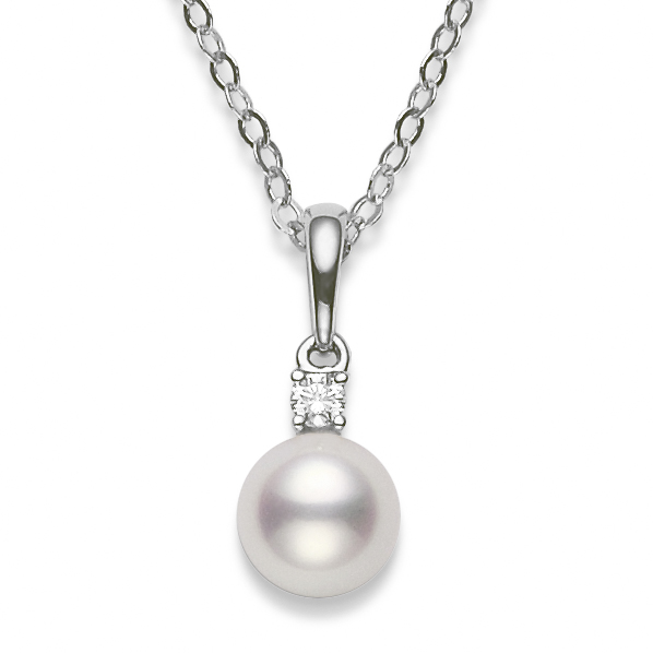 Mikimoto Akoya 7-7.5mm Pearl & Diamond Pendant White Gold