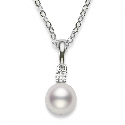 Mikimoto Akoya 7-7.5mm Pearl & Diamond Pendant White Gold