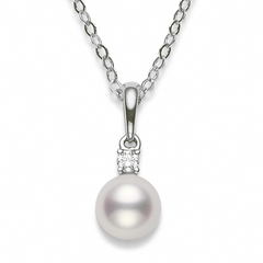 Mikimoto Akoya 7-7.5mm Pearl & Diamond Pendant White Gold