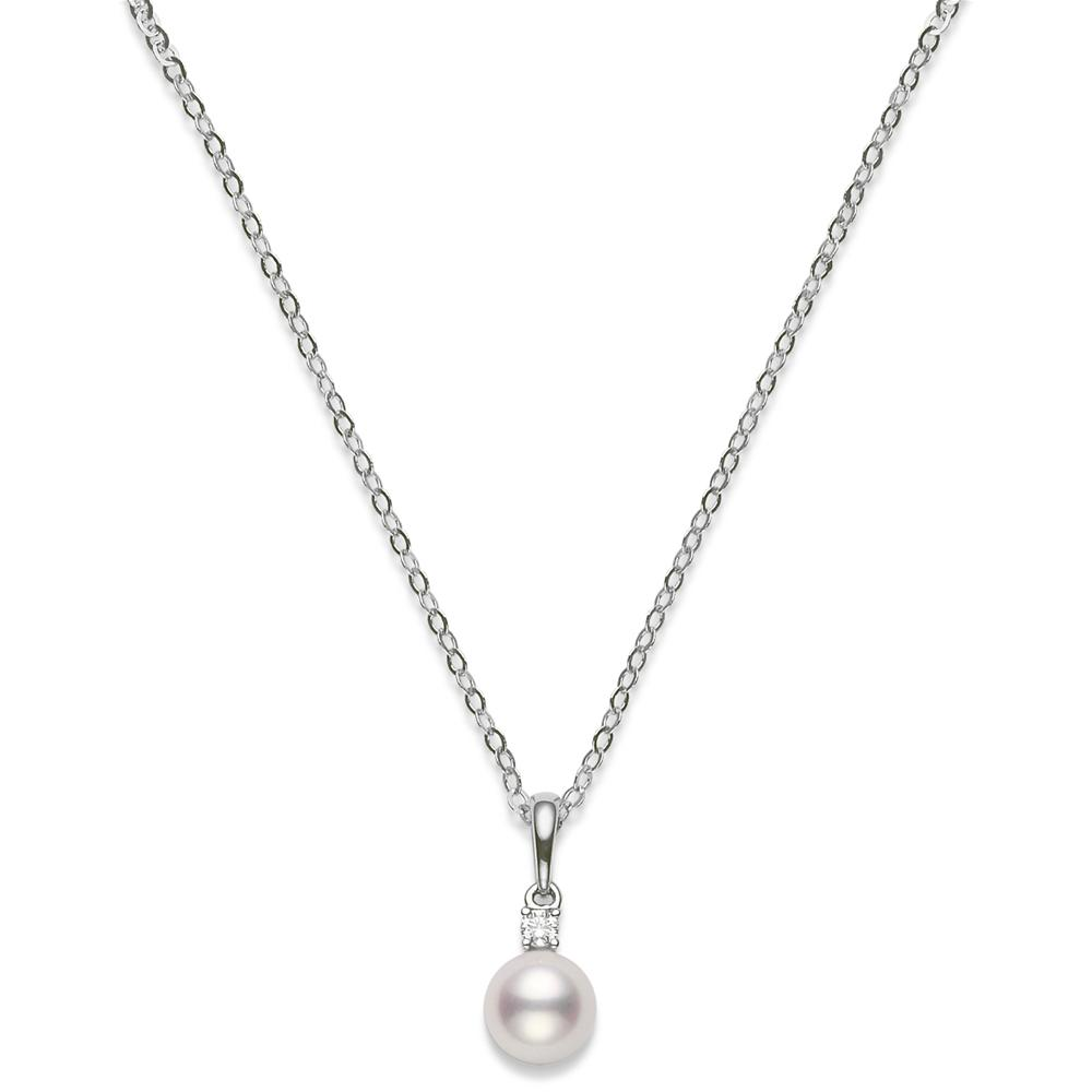 Mikimoto Akoya 7-7.5mm Pearl & Diamond Pendant White Gold