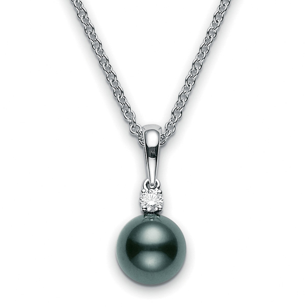 Mikimoto Black South Sea 9mm Pearl & Diamond Pendant Necklace White Gold