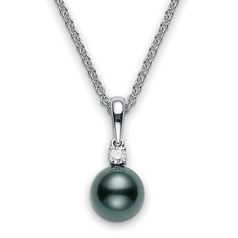 Mikimoto Black South Sea 9mm Pearl & Diamond Pendant Necklace White Gold