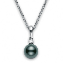 Mikimoto Black South Sea 9mm Pearl & Diamond Pendant Necklace White Gold