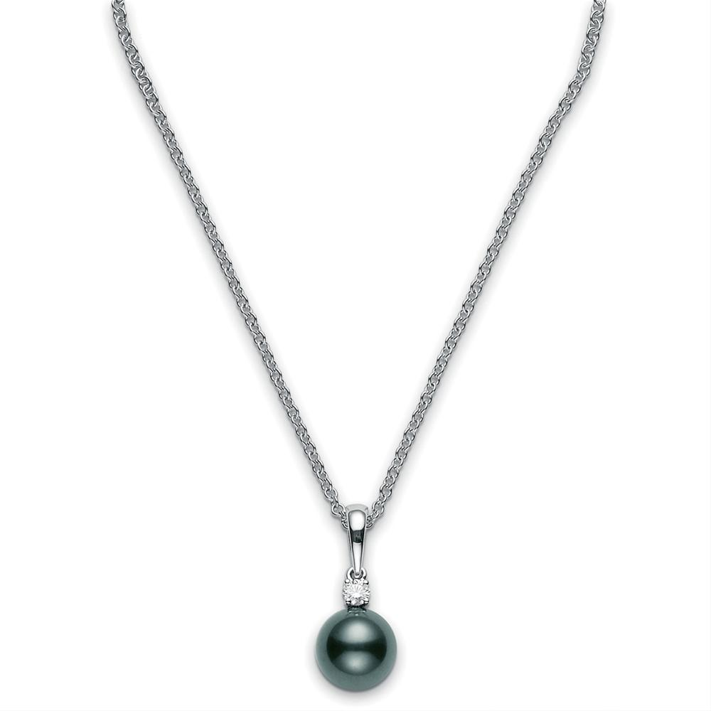 Mikimoto Black South Sea 9mm Pearl & Diamond Pendant Necklace White Gold