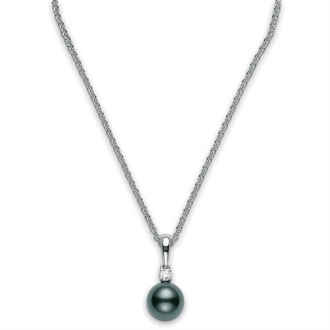 Mikimoto Black South Sea 9mm Pearl & Diamond Pendant Necklace White Gold