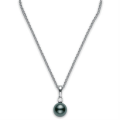 Mikimoto Black South Sea 9mm Pearl & Diamond Pendant Necklace White Gold