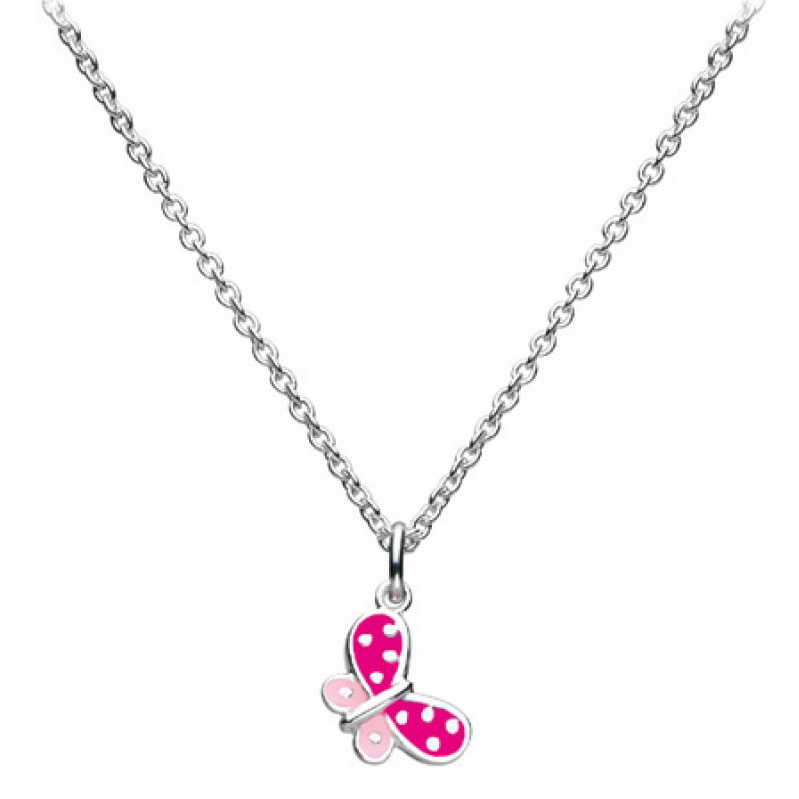 Kit Heath Beautiful Pink Butterfly Silver Necklace