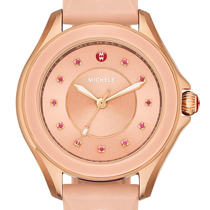 Michele Cape Topaz Rose Gold Tone Pink Sunray Dial Watch