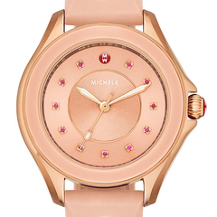 Michele Cape Topaz Rose Gold Tone Pink Sunray Dial Watch